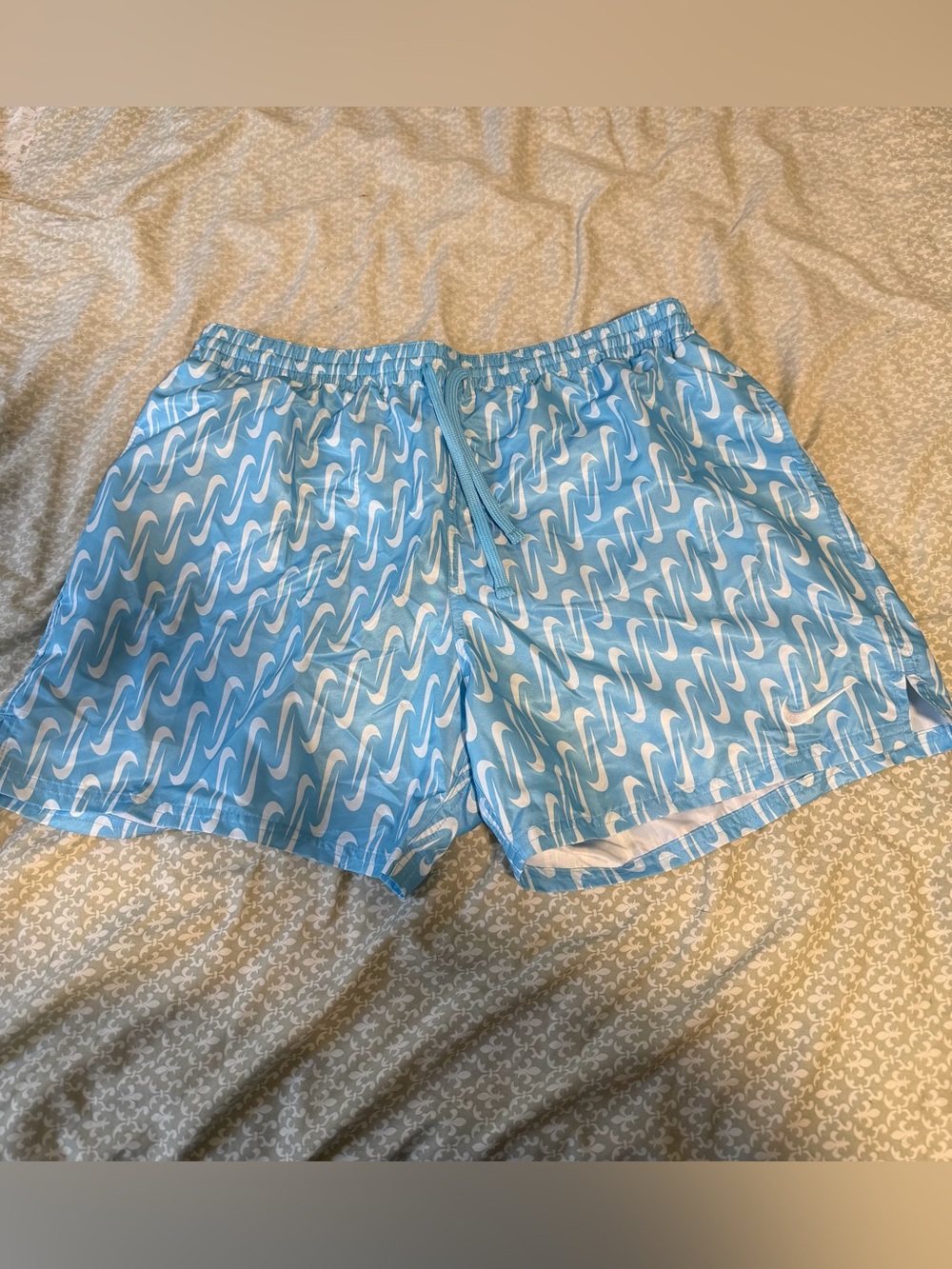 Nike Light Blue Wavy Print Swim Shorts